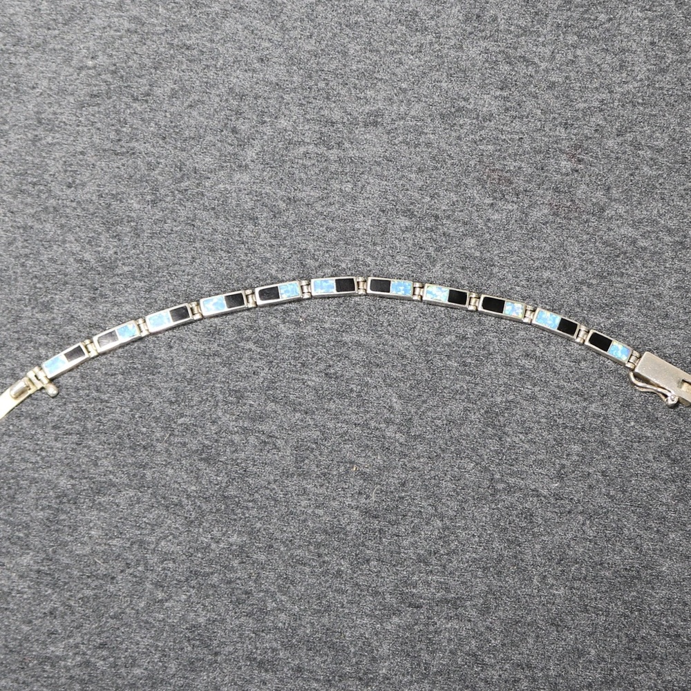 Silpada 925 Sterling Silver Lab Created Blue Opal Onyx Panel Bracelet